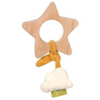 Holzgreifling Stern mit Bio Baumwoll-Wölkchen