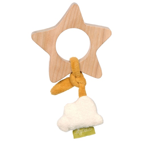 Holzgreifling Stern mit Bio Baumwoll-Wölkchen