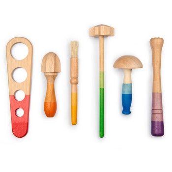 6 handbemalte Werkzeuge aus Holz