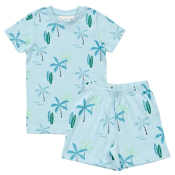Sommer Kinder Schlafanzug kurz Palmen hellblau