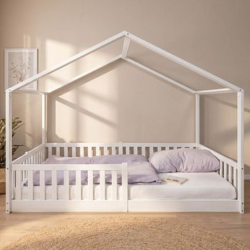 Montessori Bett 120x200 weiß - Bodenbett mit Rausfallschutz