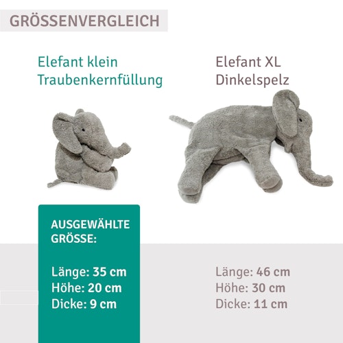 Elefant klein Traubenkernfüllung  Wärmekissen grau