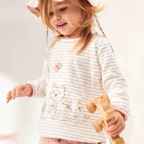 Locker es Langarmshirt Ringel Katze