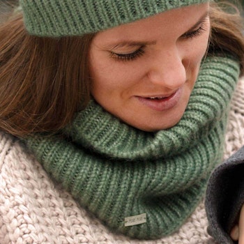 Damen Loop Baby Alpaka Merinowolle Mix grün