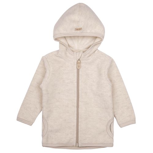 Fleece Jacke aus Merinowolle Kapuze Reißverschluss wollweiss