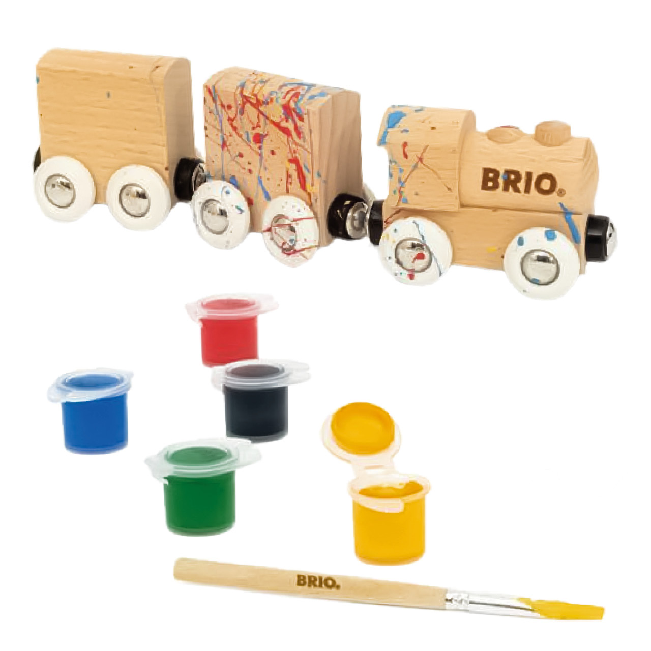 3tlg Holzzug zum Anmalen mit Farben und Pinsel