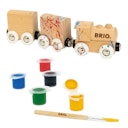 Vorschaubild 3tlg Holzzug zum Anmalen mit Farben und Pinsel