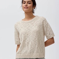 Damen Rippstrick-Pullover kurzarm beige