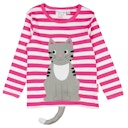 Vorschaubild Gestreiftes Langarmshirt Katzen-Applikation pink