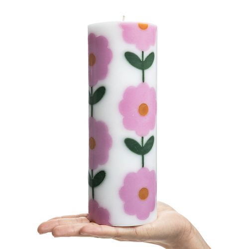 Stumpenkerze GLUMI FLOWER in Türkis 20 cm aus Stearin