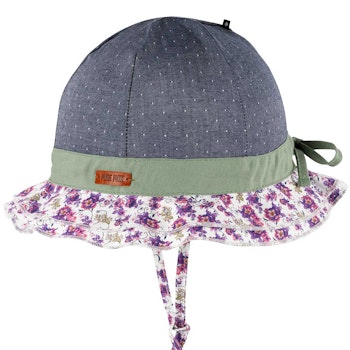 Sommermütze verstellbar lila jeans-blau Blumen