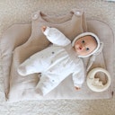 Vorschaubild Geschenkset zur Geburt aus Babypuppe, Schlafsack, Beißring