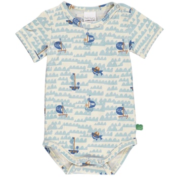 Kurzarmbody Piratenschiffe creme-hellblau