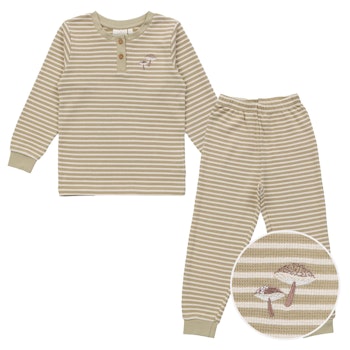 Weicher Schlafanzug Waffelstruktur beige gestreift