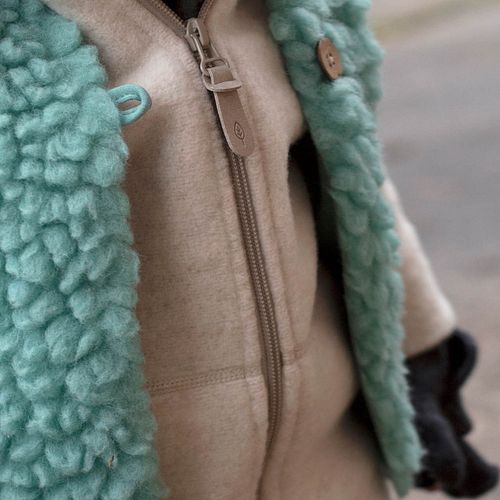 Fleece Jacke aus Merinowolle Kapuze Reißverschluss wollweiss