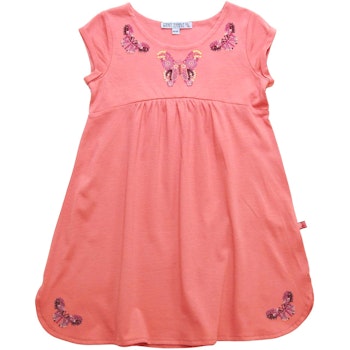 Jersey Kleid kurzarm Stickerei rosa