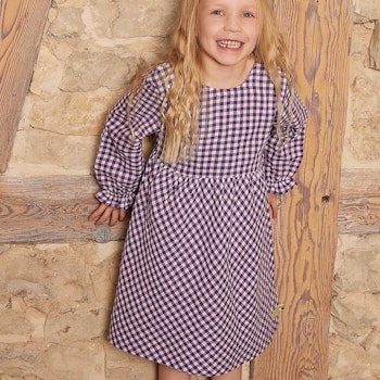 Luftiges Musselin Langarmkleid violett kariert