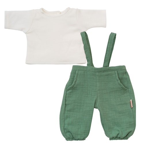 Puppen Latzhose m. Shirt 28-35cm grün, Bio-Baumwolle