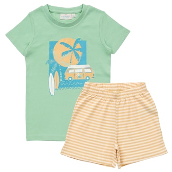 Sommer Kinder Schlafanzug kurz Camper mintgrün