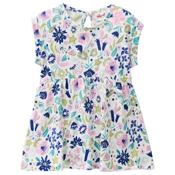 Luftiges Kleid kurzarm Frühlingswiese ozeanblau