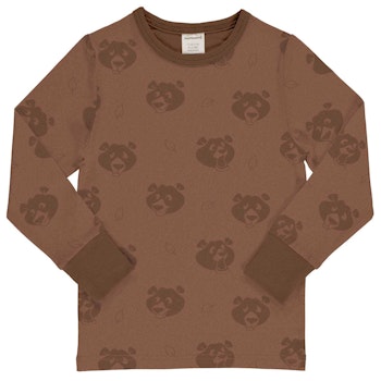 Langarmshirt im braunen Mono Look mit Bär Motiv