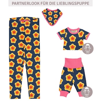 Puppenkleidung Hose Blumen navy