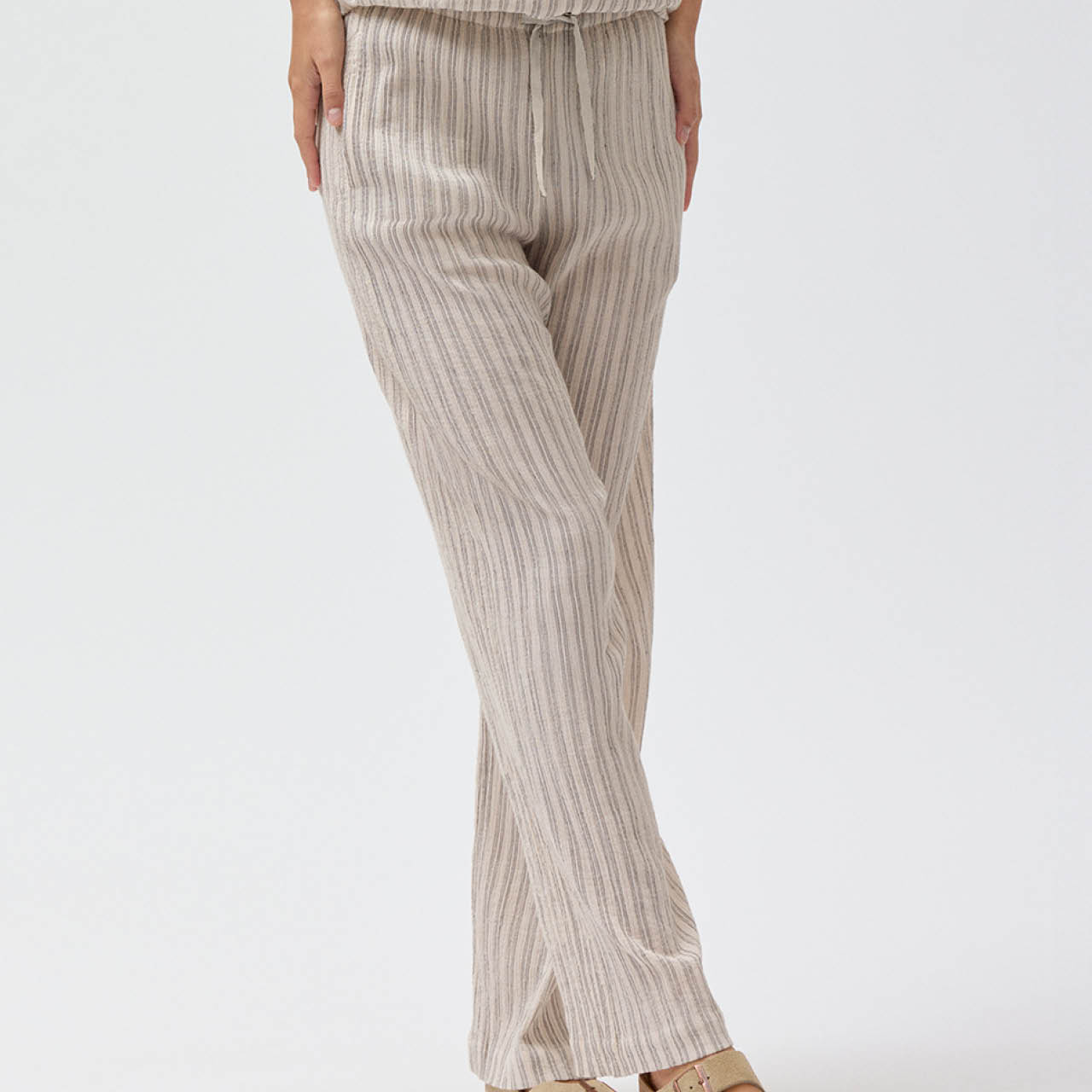 Damen strukturierte Hose grau gestreift