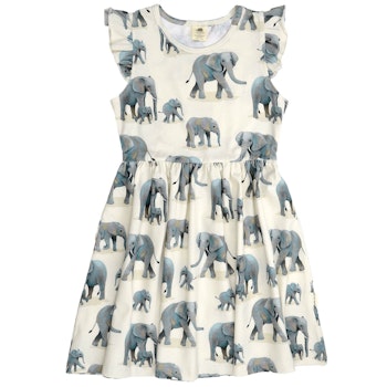 Leichtes Kleid Elefanten-Alloverdruck creme