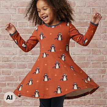 Langarm Flatterkleid Drachen orange
