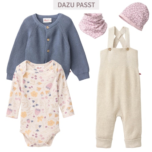 Edler Rippe Langarmbody Blümchen puderrosa