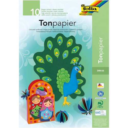 Tonpapier bunt DIN A3 Block 10 Blatt recycelt
