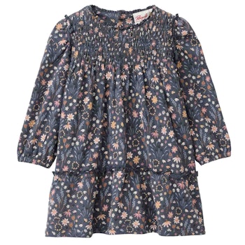 Jersey Langarmkleid blau mit Blumen