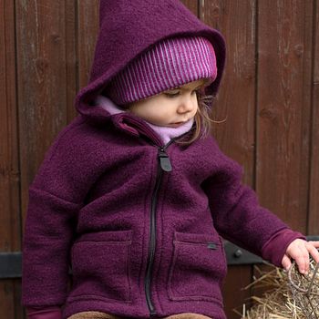 Schurwolle Fleece Kapuzenjacke petrol