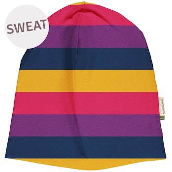 Sweat Beanie Streifen lila-gelb