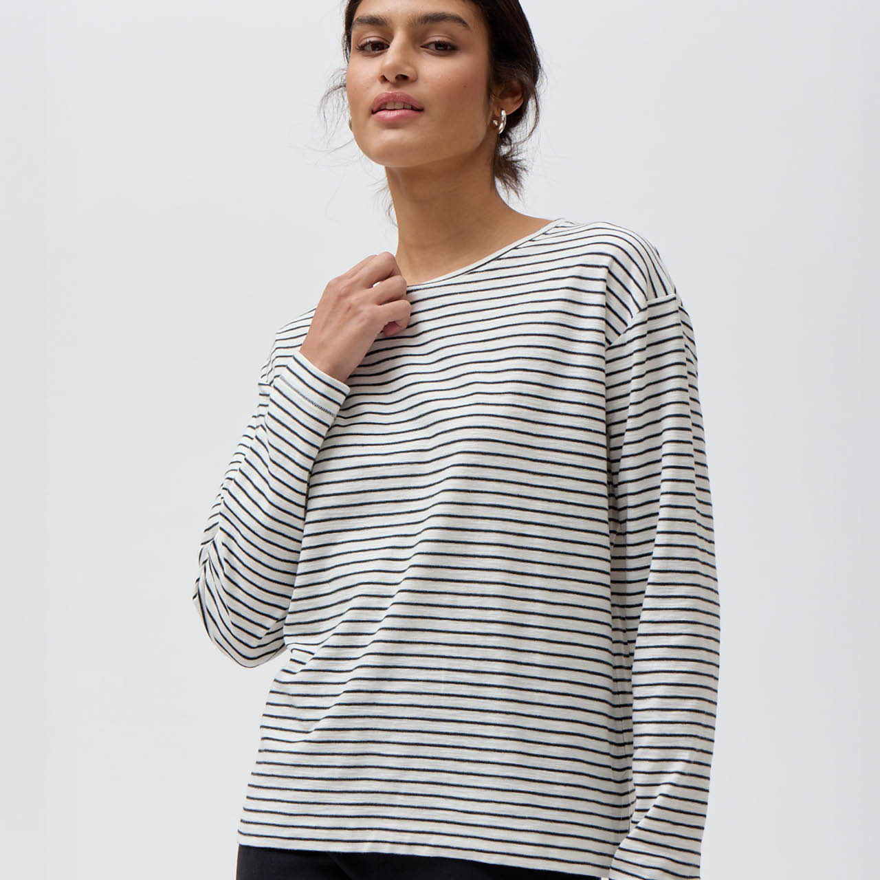 Damen Langarmshirt Ringel schwarz