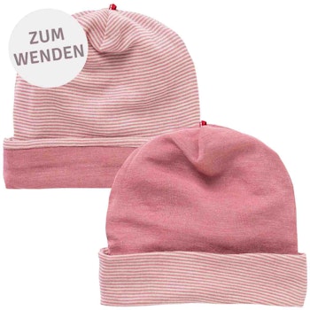 Wolle Seide Beanie rosa geringelt