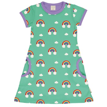 Kurzarm Kleid A-Linie Regenbogen türkis