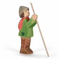 Hirte stehend mit Stab - Krippenfigur aus Holz 10,5 cm