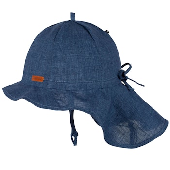 Leinen Sonnenhut Nackenschutz jeans-blau