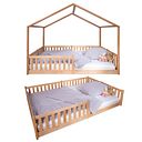 Vorschaubild Montessori Bett 140x200 natur – Bodenbett mit Rausfallschutz