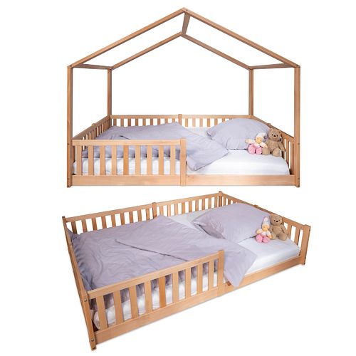 Montessori Bett 140x200 natur – Bodenbett mit Rausfallschutz