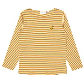 Weiches Langarmshirt mit Blume, beige-curry gestreift