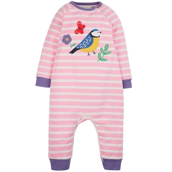 Strampler Knöpfe Vogel rosa