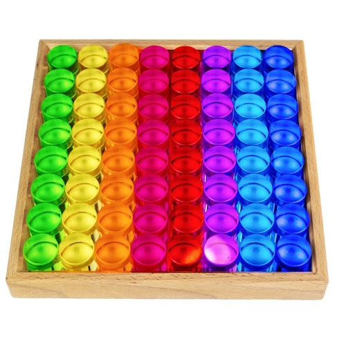 64 Lichtbauzylinder im Holzrahmen 21x21 cm