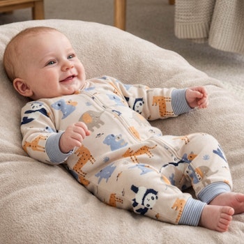 Rippe Langarmstrampler Waldtiere sand