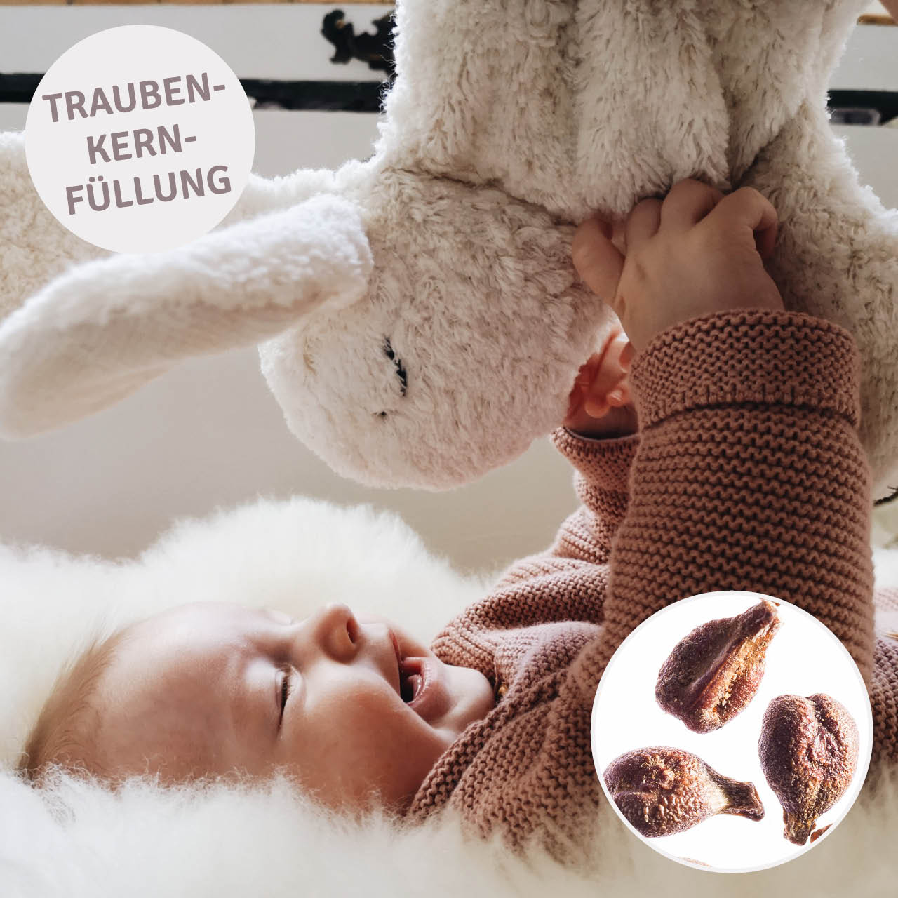 Hase Kuscheltier & Wärmekissen Traubenkernfüllung