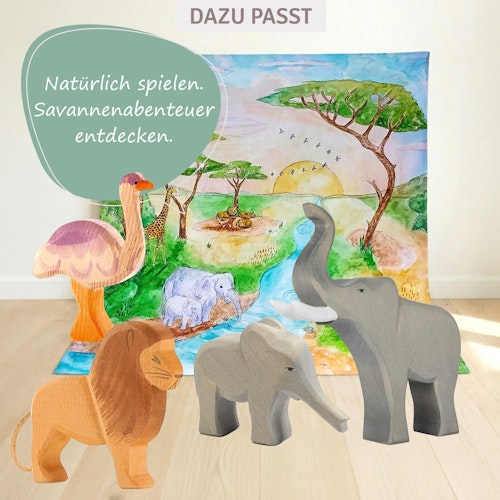 Elefant klein Rüssel gestreckt Holzfigur 12 cm