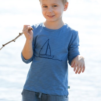 Langarmshirt Segelboot-Stickerei Skyblue