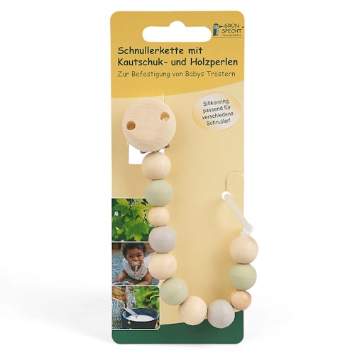 Schnullerkette Kautschuk- und Holzperlen grün