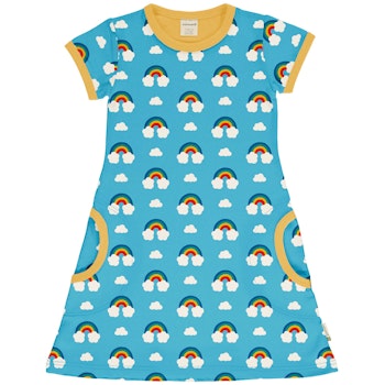 Kurzarm Kleid A-Linie Regenbogen hellblau